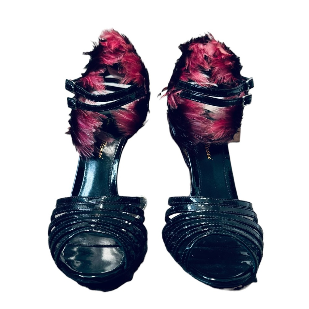 GIANVITO ROSSI***Black Patent Heels w/Feathers***US 7 $950 - Picture 3 of 7